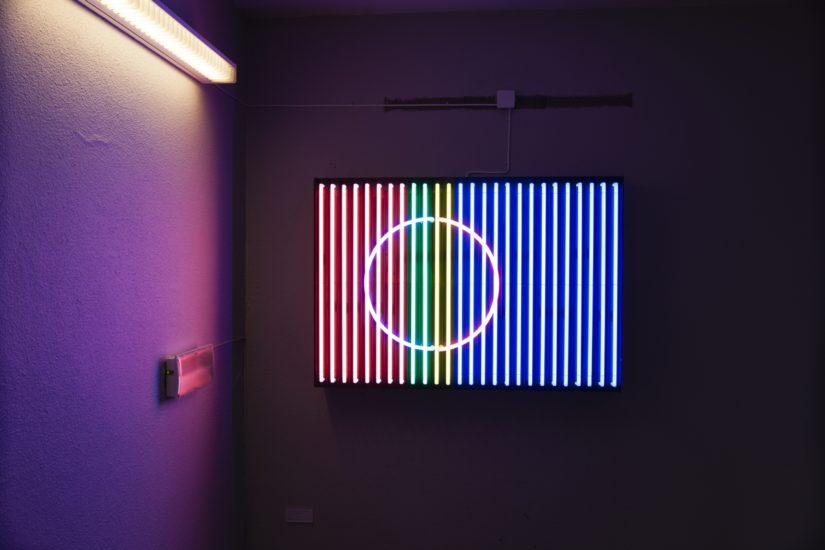 <em>The Sami Peoples Flag in Neon</em>, Lars Laumann, Kjersti Andvig. Photographer: Michael Miller