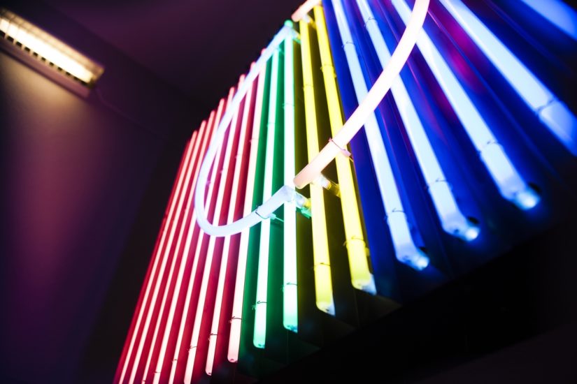 <em>The Sami Peoples Flag in Neon</em>, Lars Laumann, Kjersti Andvig. Photographer: Michael Miller