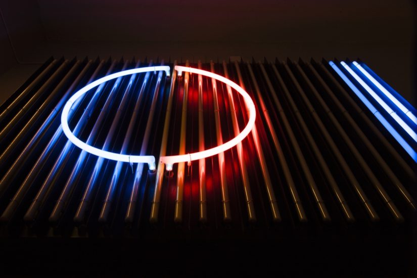 <em>The Sami Peoples Flag in Neon</em>, Lars Laumann, Kjersti Andvig. Photographer: Michael Miller