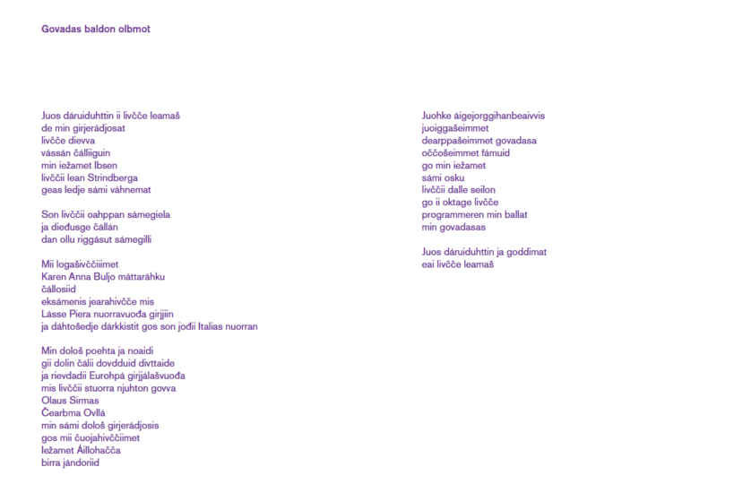 <em>Utdrag fra diktsamlingen</em>, Mary Ailionieida Sombán Mari. Photographer: Printscreen